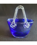VINTAGE Murano Style Glass PURSE VASE Cobalt BLUE Handblown Handbag Irid... - $21.77