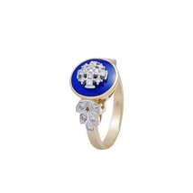 14K Gold Christian Ring with Jerusalem Cross 25 Diamonds and Blue Enamel - £852.83 GBP