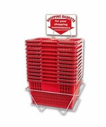 NEW 12 Standard Shopping Baskets - Chrome Handles - Metal Stand and Sign... - $106.86