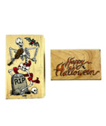 Halloween Wood Mounted Rubber Stamps Skeleton RIP Happy Halloween D397 A... - £7.66 GBP