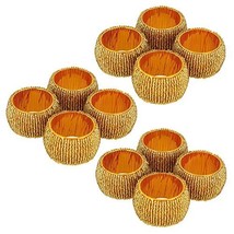 Prisha India Craft Beaded Napkin Rings Set of 12 golden Decorations Christmas Or - £17.43 GBP