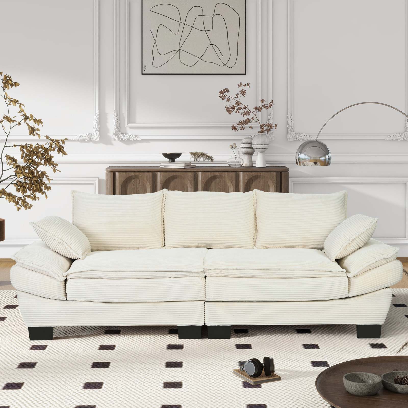 Curved Corduroy Sofa: Modern U-Shaped Couch - £344.28 GBP