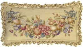 Aubusson Throw Pillow 12x24 Handwoven Wool, Swags Fruit Flowers - £215.02 GBP