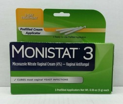 Monistat 3 Vaginal Antifungal PREFILLED CREAM Applicator Exp 11/2023 - £7.39 GBP