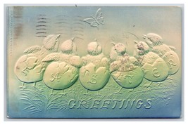 Easter Greetings Chicks Hatching From Eggs Airbrushed Embossed DB Postcard H27 - £7.27 GBP