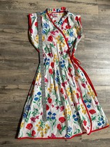 Vtg 1970s Wrap Dress Flower Flowing Airy Dress Alternatives Bright Pockets - £37.87 GBP