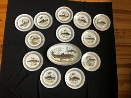 Tôt 20th Siècle Français Limoges Porcelaine Gilded Poisson Motif Service... - $525.00