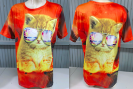 Cool Kitty Cat Lover Kitten Aviator Sunglasses XL Spandex Cotton XL T-Shirt - £12.32 GBP