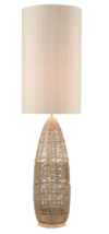 Organic Mod Coastal Boho Rattan Rope Floor Lamp Linen Shade Anthropologie Style - £286.92 GBP
