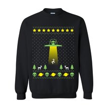 Alien Abduction Funny Christmas Ugly Sweater Crewneck Sweatshirt - Small - Black - £35.38 GBP