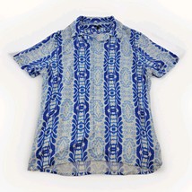 Express Men’s Shirt M Blue White Geometric Floral Print Button Front Rayon - $18.80
