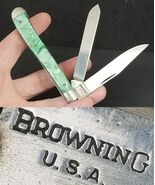 Vintage Browning USA pocket knife green mother of pearl trapper - $49.99