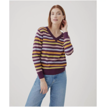 PACT Sz M Stretch V Neck Pullover Knit Sweater Organic Cotton Multicolor - $25.00