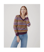 PACT Sz M Stretch V Neck Pullover Knit Sweater Organic Cotton Multicolor - $35.04 CAD