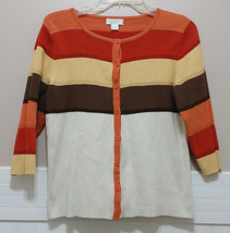 CHRISTOPHER &amp; BANKS Cardigan Striped Sweater Womens Medium Brown Orange ... - $18.86