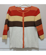 CHRISTOPHER &amp; BANKS Cardigan Striped Sweater Womens Medium Brown Orange ... - £14.85 GBP