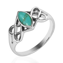 Celtic Trinity Knot Marquise Green Turquoise Sterling Silver Ring-6 - £12.37 GBP