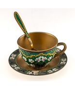 Sovietico Russo Dorato 916 Argento Smalto Cloissone Tè Coppa, Piattino, ... - €1.013,85 EUR
