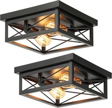 2-Light Industrial Square Flush Mount Ceiling Light, Farmhouse Ceiling, ... - $989.70 MXN