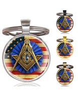 Blue Lodge Square &amp; Compasses U.S. Flag V. 2 Masonic Freemason Keyring K... - £5.56 GBP