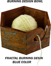 Hexagon Wooden Yarn Storage Bowl for Knitting &amp; Crocheting Fractal Burn Design - £35.38 GBP