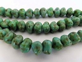 12 8 x 6 mm Czech Glass Nugget Beads: Opaque Turquoise - Picasso - £1.64 GBP