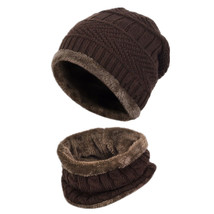 Brown - Men Women Winter Baggy Slouchy Knit Beanie Hat Scarf Ski Skull Cap - £19.58 GBP