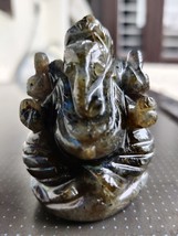 Natural Labradorite Ganesha Idol, Crystal Stone Ganesha Idol size 2 inches - $60.56