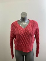 American Eagle Women&#39;s Cropped V Neck Cable Knit Sweater Size Medium Pin... - £11.46 GBP