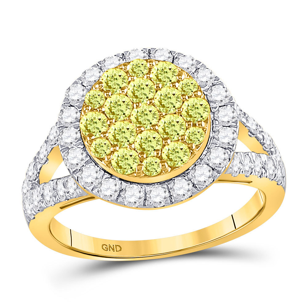 Primary image for 14k Yellow Gold Womens Round Yellow Diamond Circle Frame Cluster Ring 1-5/8 Cttw