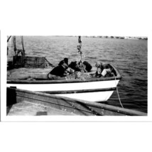 Vintage Fishing Boat Photo, Fishermen Getting Fish from Hold, MCM Black and Whit - £9.95 GBP