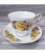 Queen Anne Yellow Rose Pattern E672/C675 Tea Cup &amp; Saucer Set White Yell... - $36.92 CAD