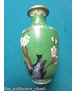 Antique Chinese Cloisonne vase, turquoise base/gold on the inside,cherry... - $87.89 CAD