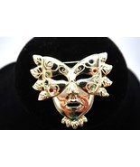 Vintage Gold Tone Mardi Gras W/ Colorful Rhinestone Mask Brooch Masquerade - $20.79 CAD