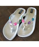GRANDCO Womens WHITE V-Thong Flip-Flop/Sandals RAINBOW JEWELS Bling Sz11... - £11.73 GBP