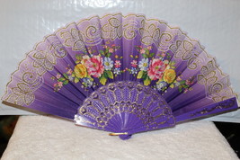 Fan ( Small Hand Fan ) With Flowers Flower Purple D1 - £5.71 GBP