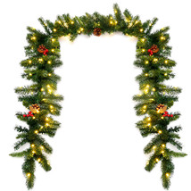 Costway 9Ft Pre-lit Artificial Christmas Garland Red Berries w/ 100 LED ... - £62.34 GBP