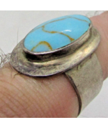 Mid-Century Sterling Silver and Oval Turquoise Modernist Ring Size 8  - $2,763.54 MXN