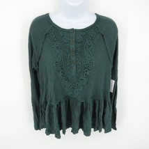 Taylor &amp; Sage Green Waffle Knit Peplum Top Lace Trim Small NWT $44 - $16.83