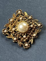 Vintage Ornate Antique Goldtone Victorian Style w Faux Mabe White Pearl Accents - £11.77 GBP