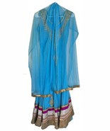 Anarkali Blue Net Churidar Kameez Dupatta Women Size S  - $728.74 MXN