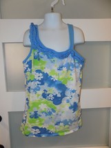 Justice Blue Floral Print Tank Top W/Built in Bra Size 16 Girl&#39;s EUC - £12.21 GBP