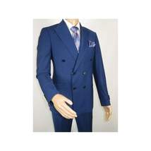 Men Suit BERLUSCONI Turkey 100% Italian Wool 180's Double Breasted #Ber22 Blue image 7
