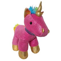 Hug Me Pink Gold Metallic Sparkle Unicorn Plush Multicolor Stuffed Animal 12&quot; - £18.83 GBP
