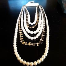 Faux Pearl Necklaces Multi Strand Crystals white and gold 16&quot; - £10.64 GBP