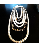 Faux Pearl Necklaces Multi Strand Crystals white and gold 16&quot; - £10.34 GBP