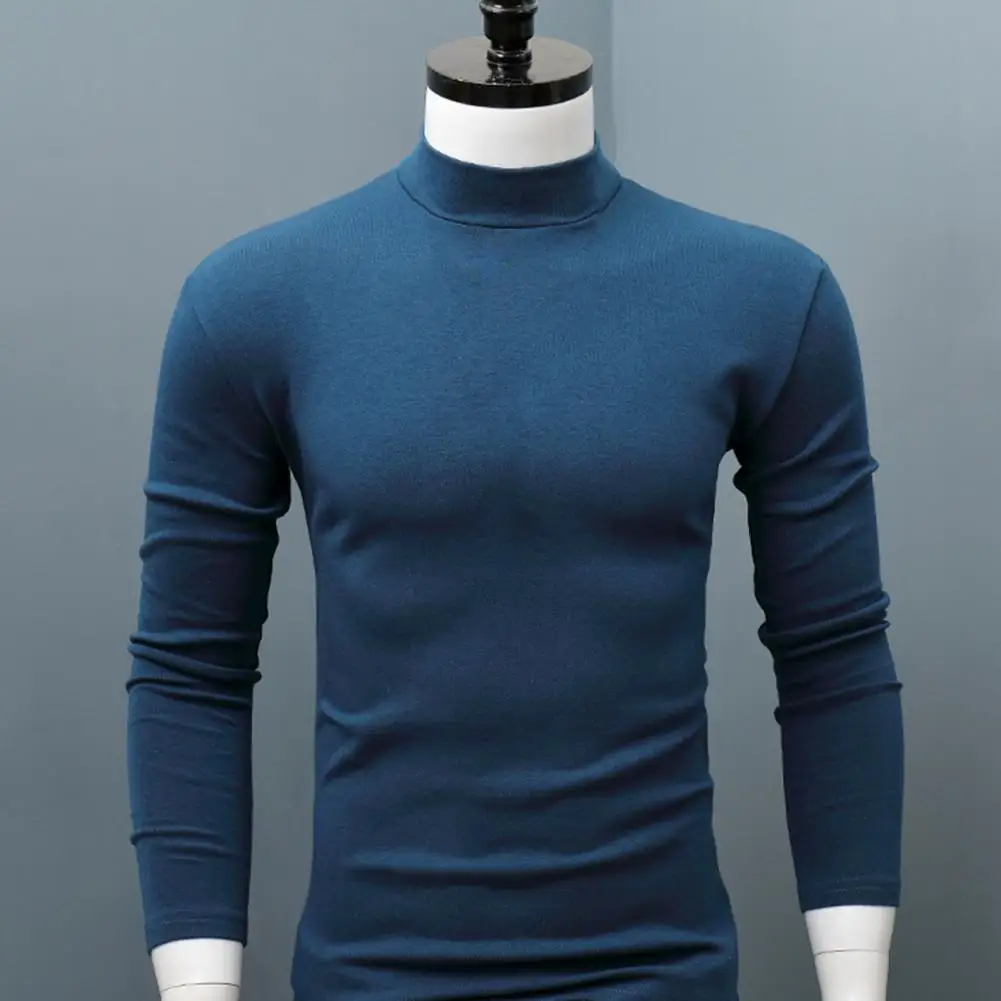 Sporting Men Shirt Sweaters Solid Color Half High Collar Casual Slim Long Sleeve - £23.90 GBP