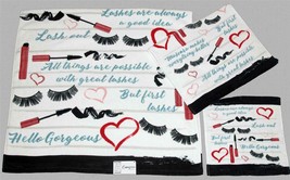 3-Pc Hearts Eyelashes Mascara Hello Gorgeous Varied Script Velour Towel Set NWT - £32.06 GBP