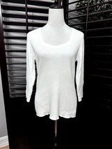 Liz &amp; Co Women&#39;s Cream Ribbed 3/4 Sleeve Blouse 100% Cotton L NWT - $21.49