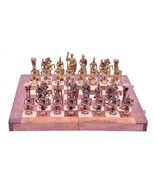 ANTIQUE Brass Roman  Chess Set With Wooden Board (14&quot;X14&quot;) For 4 Years A... - £118.98 GBP